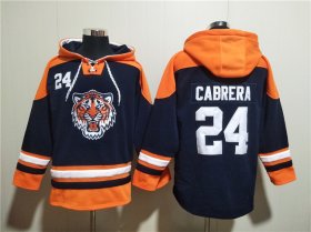Wholesale Cheap Men\'s Detroit Tigers #24 Miguel Cabrera Navy Orange Lace-Up Pullover Hoodie
