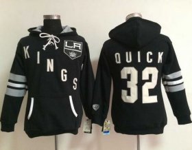 Wholesale Cheap Los Angeles Kings #32 Jonathan Quick Black Women\'s Old Time Heidi NHL Hoodie