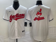 Wholesale Cheap Men's Cleveland Guardians White Team Big Logo Cool Base Stitched Jersey