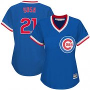 Wholesale Cheap Cubs #21 Sammy Sosa Blue Cooperstown Women's Stitched MLB Jersey