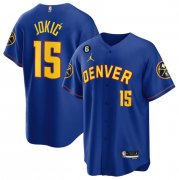 Wholesale Cheap Men's Denver Nuggets #15 Nikola Jokic Blue With No.6 Patch Stitched Jersey