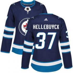 Wholesale Cheap Adidas Jets #37 Connor Hellebuyck Navy Blue Home Authentic Women\'s Stitched NHL Jersey