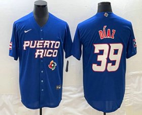 Cheap Men\'s Puerto Rico Baseball #39 Edwin Diaz 2023 Blue World Baseball Classic Stitched Jerseys