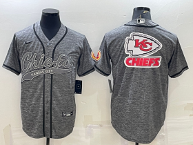 Wholesale Cheap Men\'s Kansas City Chiefs Grey Team Big Logo With Patch Cool Base Stitched Baseball Jersey