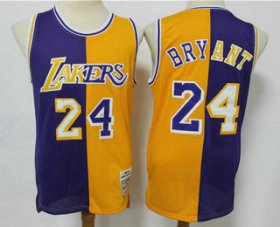 Wholesale Cheap Men\'s Los Angeles Lakers #24 Kobe Bryant Purple Yellow Split Hardwood Classics Jersey