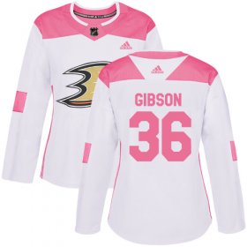 Wholesale Cheap Adidas Ducks #36 John Gibson White/Pink Authentic Fashion Women\'s Stitched NHL Jersey