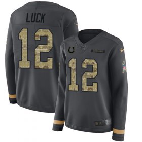 Wholesale Cheap Nike Colts #12 Andrew Luck Anthracite Salute to Service Women\'s Stitched NFL Limited Therma Long Sleeve Jersey