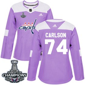 Wholesale Cheap Adidas Capitals #74 John Carlson Purple Authentic Fights Cancer Stanley Cup Final Champions Women\'s Stitched NHL Jersey