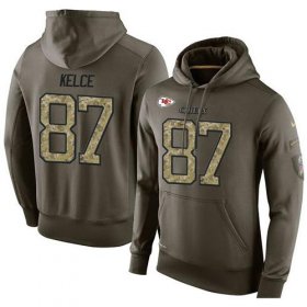 Wholesale Cheap NFL Men\'s Nike Kansas City Chiefs #87 Travis Kelce Stitched Green Olive Salute To Service KO Performance Hoodie