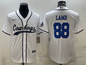 Wholesale Cheap Men\'s Dallas Cowboys #88 CeeDee Lamb White With Patch Cool Base Stitched Baseball Jersey