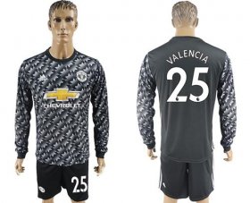 Wholesale Cheap Manchester United #25 Valencia Black Long Sleeves Soccer Club Jersey