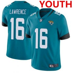 Wholesale Cheap Youth Jacksonville Jaguars #16 Trevor Lawrence 2021 Teal Vapor Untouchable Limited Stitched Jersey