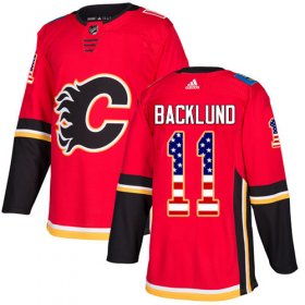 Wholesale Cheap Adidas Flames #11 Mikael Backlund Red Home Authentic USA Flag Stitched NHL Jersey