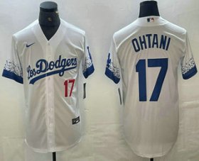 Cheap Men\'s Los Angeles Dodgers #17 Shohei Ohtani Number White 2021 City Connect Cool Base Stitched Jersey