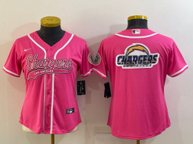 Wholesale Cheap Women\'s Los Angeles Chargers Pink Team Big Logo With Patch Cool Base Stitched Baseball Jersey