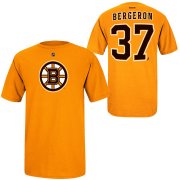 Wholesale Cheap Boston Bruins #37 Patrice Bergeron Reebok Name and Number Player T-Shirt Gold