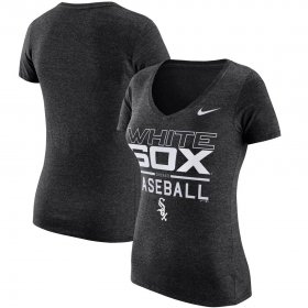 Wholesale Cheap Chicago White Sox Nike Women\'s Practice 1.7 Tri-Blend V-Neck T-Shirt Heathered Black