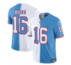 Wholesale Cheap Men\'s Tennessee Titans #16 Treylon Burks White Blue 2023 F.U.S.E. Split Vapor Limited Throwback Football Stitched Jersey