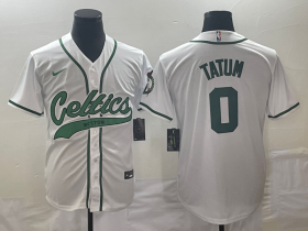 Wholesale Cheap Men\'s Boston Celtics #0 Jayson Tatum White With Patch Stitched Baseball Jersey