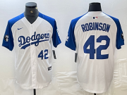 Cheap Mens Los Angeles Dodgers #42 Jackie Robinson Number White Blue Fashion Stitched Cool Base Limited Jersey
