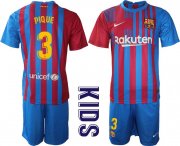 Wholesale Cheap Youth 2021-2022 Club Barcelona home blue 3 Nike Soccer Jersey