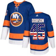 Wholesale Cheap Adidas Islanders #45 Noah Dobson Royal Blue Home Authentic USA Flag Stitched NHL Jersey