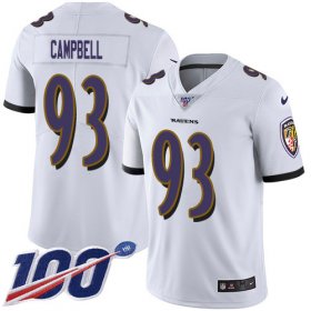 Wholesale Cheap Nike Ravens #93 Calais Campbell White Men\'s Stitched NFL 100th Season Vapor Untouchable Limited Jersey