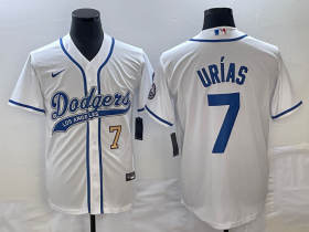 Wholesale Cheap Men\'s Los Angeles Dodgers #7 Julio Urias Number White With Patch Cool Base Stitched Baseball Jersey