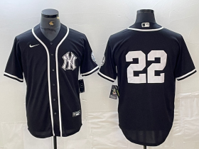 Cheap Men\'s New York Yankees #22 Juan Soto No Name Black White Cool Base Stitched Jersey