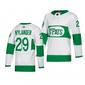 Wholesale Cheap Maple Leafs #29 William Nylander adidas White 2019 St. Patrick\'s Day Authentic Player Stitched NHL Jersey