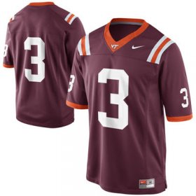 Wholesale Cheap Mens Nike Virginia Tech Hokies #3 Game Football Maroon Jersey