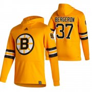 Wholesale Cheap Boston Bruins #37 Patrice Bergeron Adidas Reverse Retro Pullover Hoodie Gold
