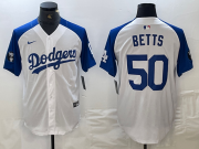 Cheap Men's Los Angeles Dodgers #50 Mookie Betts White Blue Fashion Stitched Cool Base Limited Jerseys