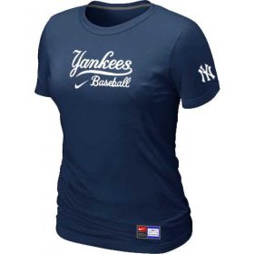 Wholesale Cheap Women\'s New York Yankees Nike Short Sleeve Practice MLB T-Shirt Midnight Blue