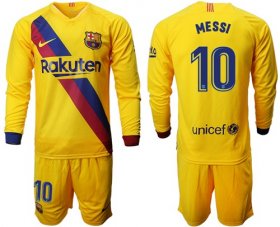 Wholesale Cheap Barcelona #10 Messi Away Long Sleeves Soccer Club Jersey