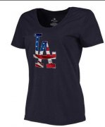 Wholesale Cheap Women's Los Angeles Dodgers USA Flag Fashion T-Shirt Navy Blue