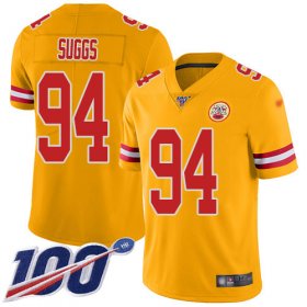 Wholesale Cheap Nike Chiefs #94 Terrell Suggs Gold Youth Stitched NFL Limited Inverted Legend 100th Season Jersey