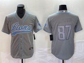 Cheap Mens Detroit Lions #87 Sam LaPorta Gray Cool Base Stitched Baseball Jersey