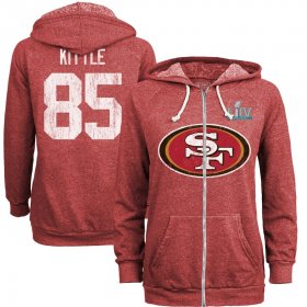 Wholesale Cheap Women\'s San Francisco 49ers #85 George Kittle NFL Red Super Bowl LIV Bound Player Name & Number Full-Zip Hoodie