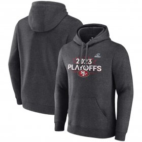 Cheap Men\'s San Francisco 49ers Heather Charcoal 2023 Playoffs Fleece Pullover Hoodie
