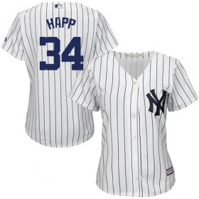 Wholesale Cheap Yankees #34 J.A. Happ White Strip Home Women\'s Stitched MLB Jersey