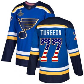 Wholesale Cheap Adidas Blues #77 Pierre Turgeon Blue Home Authentic USA Flag Stanley Cup Champions Stitched NHL Jersey