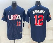 Cheap Men's USA Baseball #12 Kyle Schwarber Number 2023 Navy World Baseball Classic Stitched Jerseys