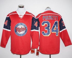 Wholesale Cheap Twins #34 Kirby Puckett Red Long Sleeve Stitched MLB Jersey