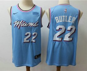 Wholesale Cheap Men\'s Miami Heat #22 Jimmy Butler Light Blue Nike Swingman 2018 playoffs Earned Edition Stitched Jersey With The Sponsor Logo