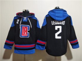 Wholesale Cheap Men\'s Los Angeles Clippers #2 Kawhi Leonard Black Blue Lace-Up Pullover Hoodie