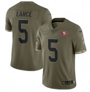 Wholesale Cheap Men's San Francisco 49ers #5 Trey Lance 2022 Olive Salute To Service Limited Stitched Jersey