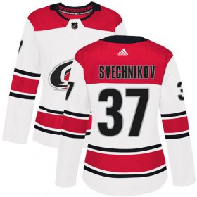 Wholesale Cheap Adidas Hurricanes #37 Andrei Svechnikov White Road Authentic Women\'s Stitched NHL Jersey