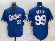 Cheap Men's Los Angeles Dodgers #99 Joe Kelly Number Blue Stitched Cool Base Nike Jersey