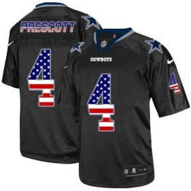 Wholesale Cheap Nike Cowboys #4 Dak Prescott Black Men\'s Stitched NFL Elite USA Flag Fashion Jersey